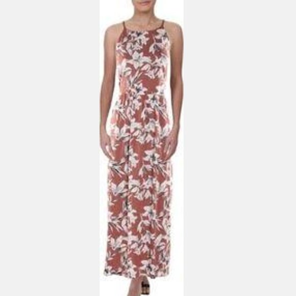 Roxy Sz L Maxi Dress Tropical Floral Print Sleeveless Strappy Back Too Cute! - Picture 2 of 7